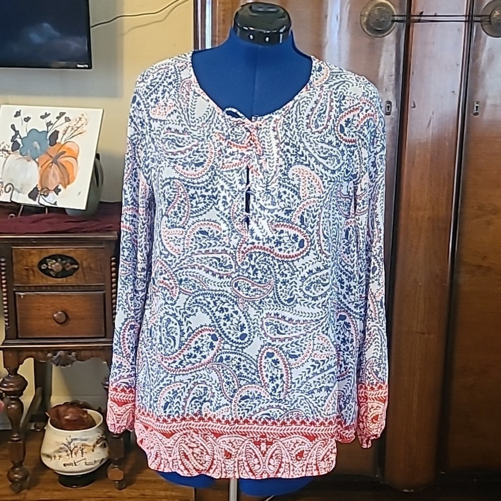 Ariat Paisley,floral Pattern Lace Up Top. Sz.L.(#1567)